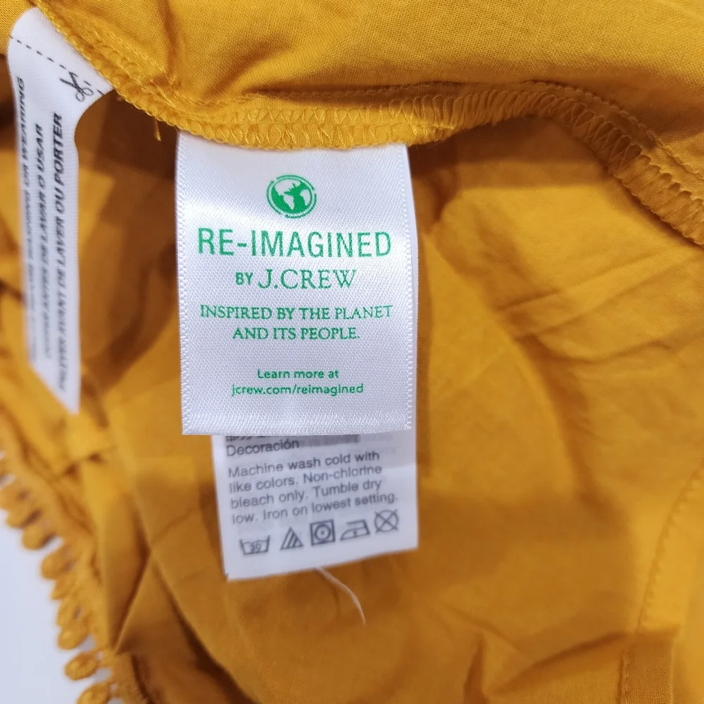 J Crew Yellow Smocked Crew Neck Puff Sleeve Shirred Cotton T-shirt XS